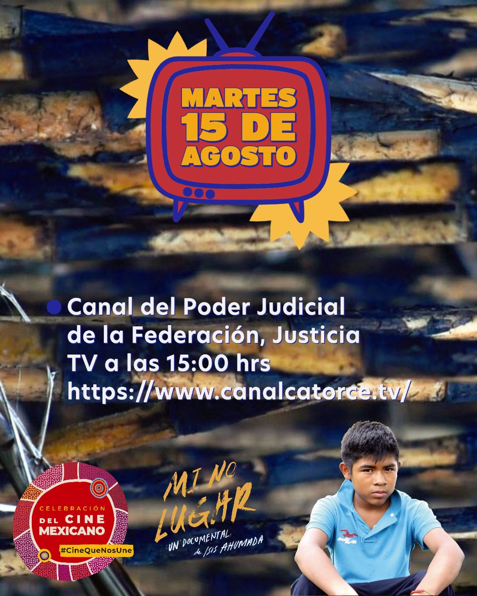 Hoy por @JusticiaTV_MX el Documental #MINOLUGAR a las 15:00 hrs. En el marco de la celebración del Cine Mexicano 
#ChuladaFilms #ChuladaCine #DocumentalMexicano #InDocsWeTrust #MiNoLugar #DíaCineMexicano #CineMexicano