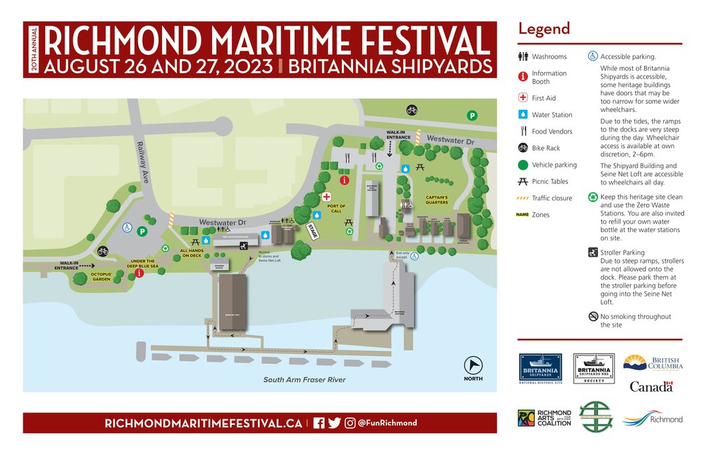 FunRichmond's tweet photo. Our Event Site Map for the 2023 Richmond Maritime Festival has docked – find event sites, bike racks, &amp; more. Dive in and get ready for adventure: https://t.co/PBitOoRV7c! #RMF2023 @BritShipyards https://t.co/WouFOacrEf