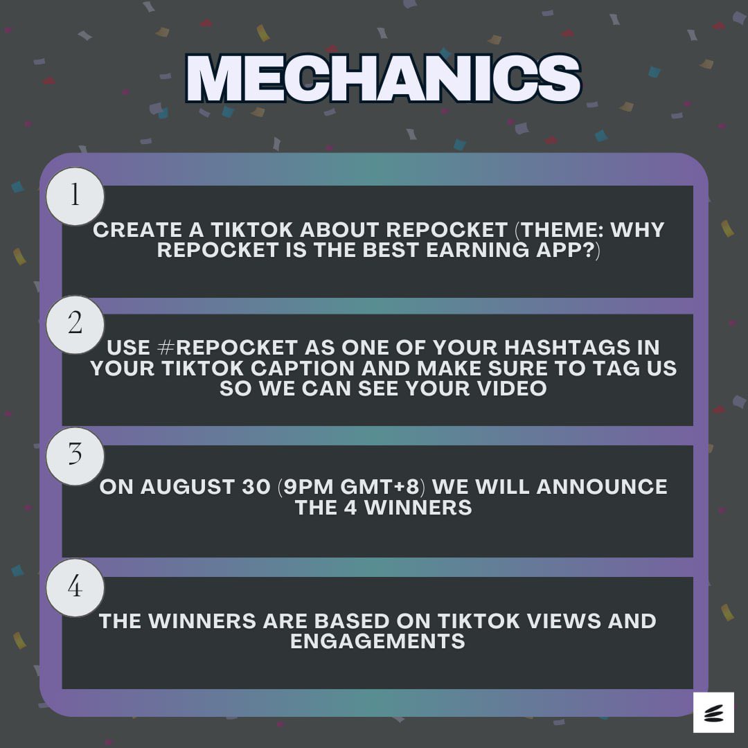 repocket's tweet photo. Ready, set, Tiktok! 🎥

Unleash your creativity with our contest and show us why Repocket is the best earning app.

Whether you're explaining, dancing, or dazzling us with something completely unique, this is your chance to shine! 💃

Good luck! 🥳

#Repocket #EarningApp #Contest https://t.co/PSLcfg6IgD
