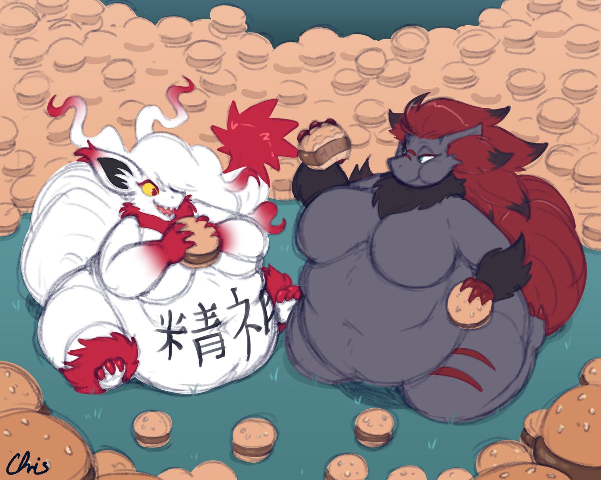 HungryGrowyStag's tweet photo. It’s almost closing time at your restaurant, and you hear a noise form the kitchen. You enter and find these two scarfing on all the remaining burgers. 

What do?~ 

🎨: @NekoCrispy https://t.co/RM7wb1f2sQ