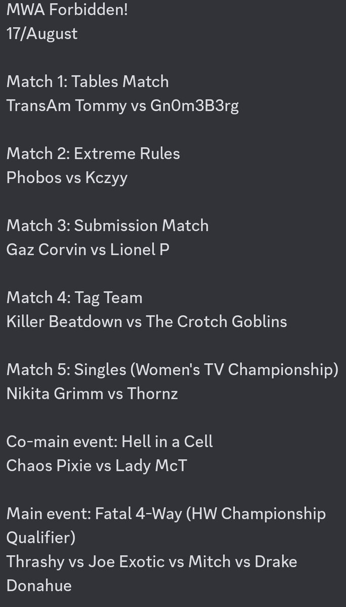 Thursday's match card is full of action! With a title up for grabs and even a qualifier for the number 1 contender for the Heavyweight Title! 

#WWE2K23 #Twitch #weareMWA