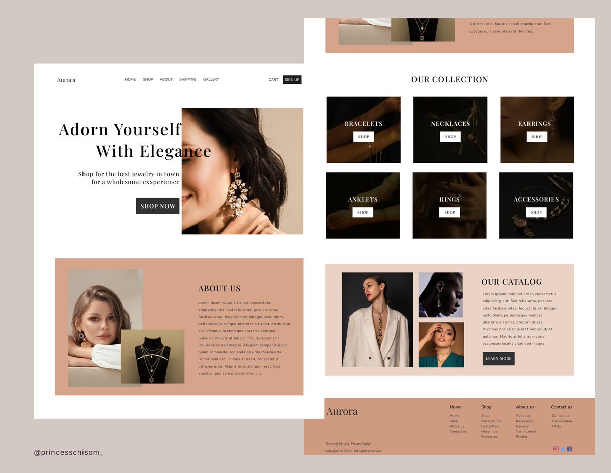 princesschisom_'s tweet photo. An online Jewelry Business’ landing page. I designed this sometime last month and thought to share.
Thoughts &amp; opinions are welcome 😊

#uiuxdesign #uidesign #uidesigner #uiux #designtwitter https://t.co/q5bN6bU7Zp