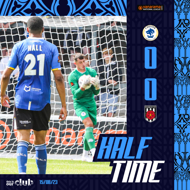ChesterFC's tweet photo. HT: #ChesterFC 0-0 @chorleyfc.
All square after 45 - but plenty of opportunities.
#OurClub | #CFCCHO