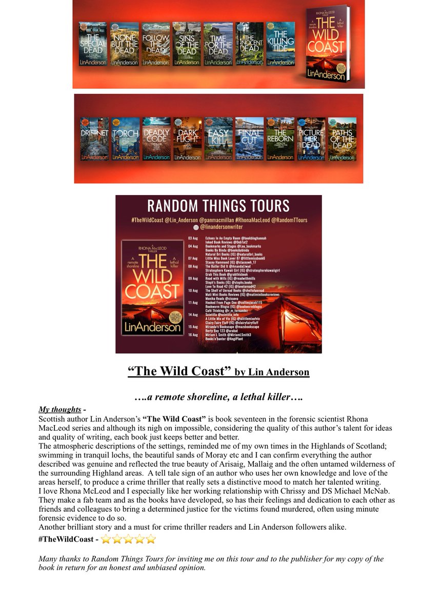 MiriamLSmith3's tweet photo. Its my stop on the blog tour for @Lin_Anderson’s #TheWildCoast - book 17 in the #RhonaMacLeod #forensicscientist series set in #Scotland 

@panmacmillan @RandomTTours 
#RandomThingsTours #ADPRProduct #AMothersMusingsSunderland #AMakemMothersMusings #ReadAndReviewed https://t.co/kAyaYlnTTg