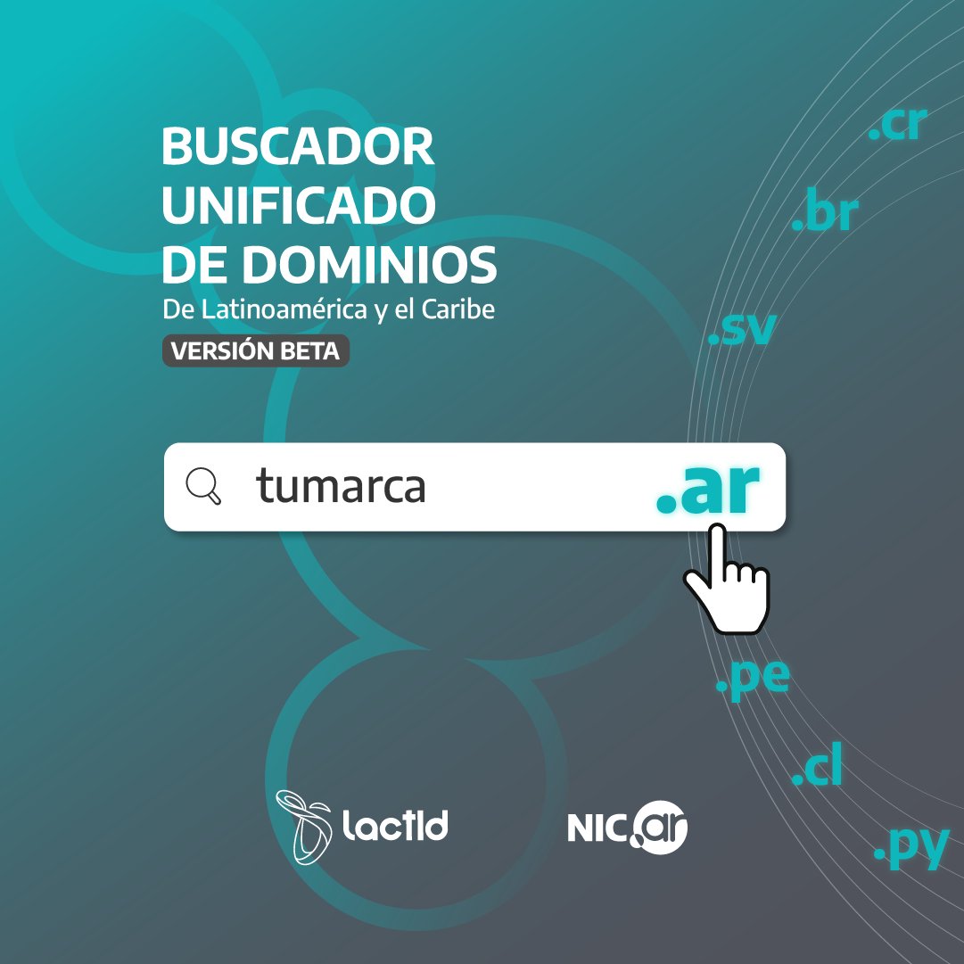 nicargentina's tweet photo. Ahora podés consultar desde el Buscador Unificado de Dominios la disponibilidad de tu nombre de dominio y registrarlo en los distintos países de la región.

Se trata de una iniciativa de @LACTLD, NIC Argentina y los NIC de toda Latinoamérica y el Caribe.
https://t.co/AG4HkpWsam https://t.co/q7JqeSmZUH