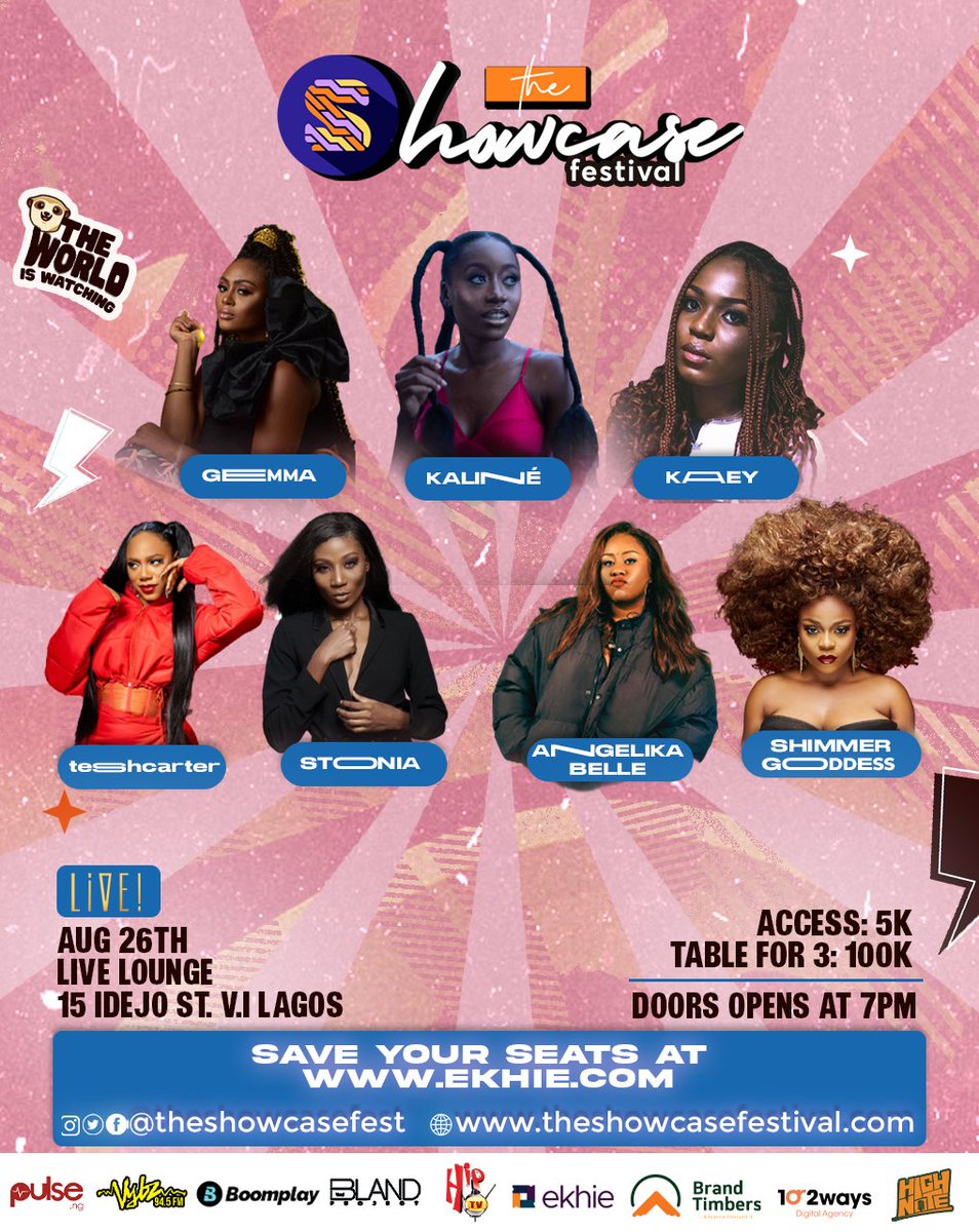 TheshowcaseFest's tweet photo. Exciting news! We're partnering with @BoomplayNigeria   for The Showcase Festival. We are shining a spotlight on talented females in music. Come and watch @angelikabelle_ @kalinemusic1 @officialstonia  @thisisKAEY  @GemmaOfili  @shimmergoddesss @TeshCarter  and more come 26th https://t.co/Lat4LPFHRY