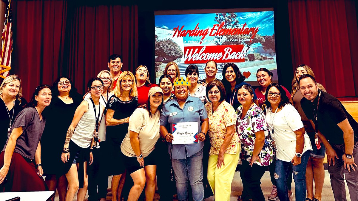 Harding_Elem's tweet photo. Our first Harding #StafferOfTheWeek: Ms. Maria, our awesome Site Custodian. No one loves their school more than Ms. Maria. And we appreciate her immensely! #BeLikeMari #HardingRocks❤️ #TeamBCSD https://t.co/XIDi5gakjH