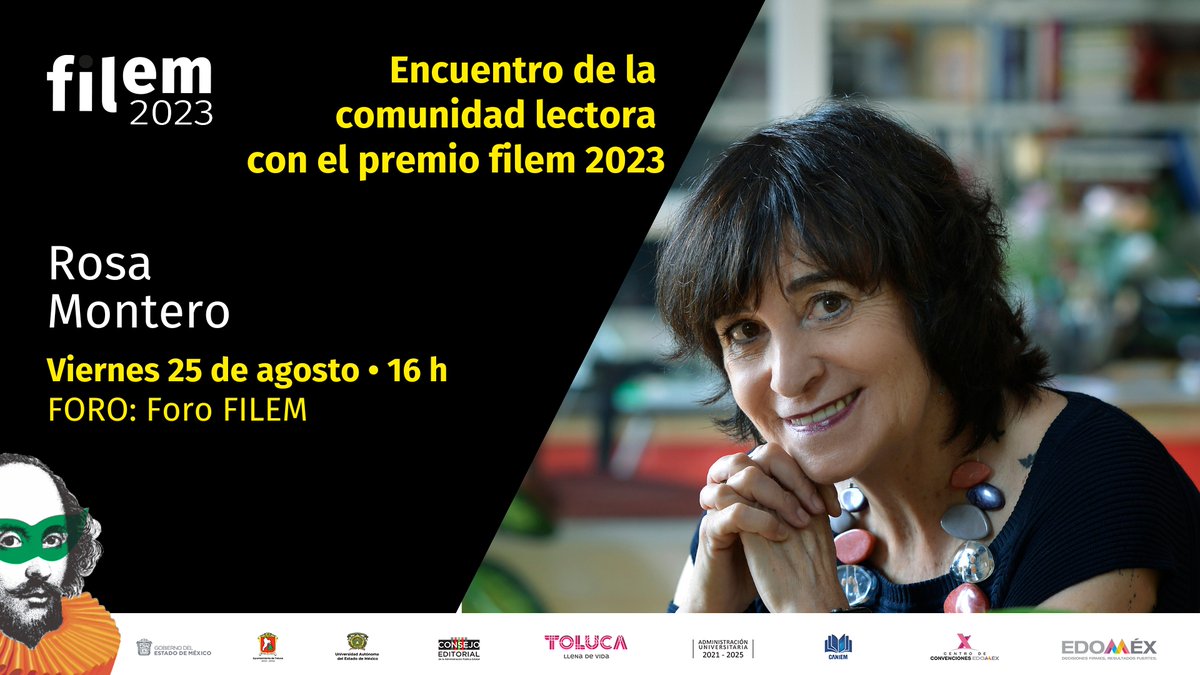 Filem_Mx's tweet photo. Acompáña a la escritora Rosa Montero @BrunaHusky, ganadora del Premio #Filem2023 🎖️, en el encuentro que tendrá con la comunidad lectora.
⏰ 16:00 horas
👥#ForoFilem
📲 No te pierdas la transmisión.
@CulturaEdomex https://t.co/Xwegsq3pwj