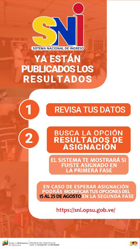Jóvenes bachilleres los resultados del SNI ya están disponibles.

✅ Revisa la página y busca la sección de resultados de asignación. 

✅ Hasta el 25 de agosto podrás modificar tus opciones para la segunda fase, en caso de esperar asignación.

#SNI2023 
#InnovarParaCrecer