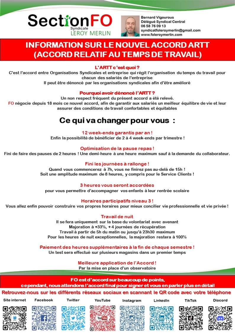 fo_leroy's tweet photo. ℹ️ Information sur le nouvel accord ARTT chez #leroymerlin

#fo #forceouvriere #adeo https://t.co/NYUaP8EXcc