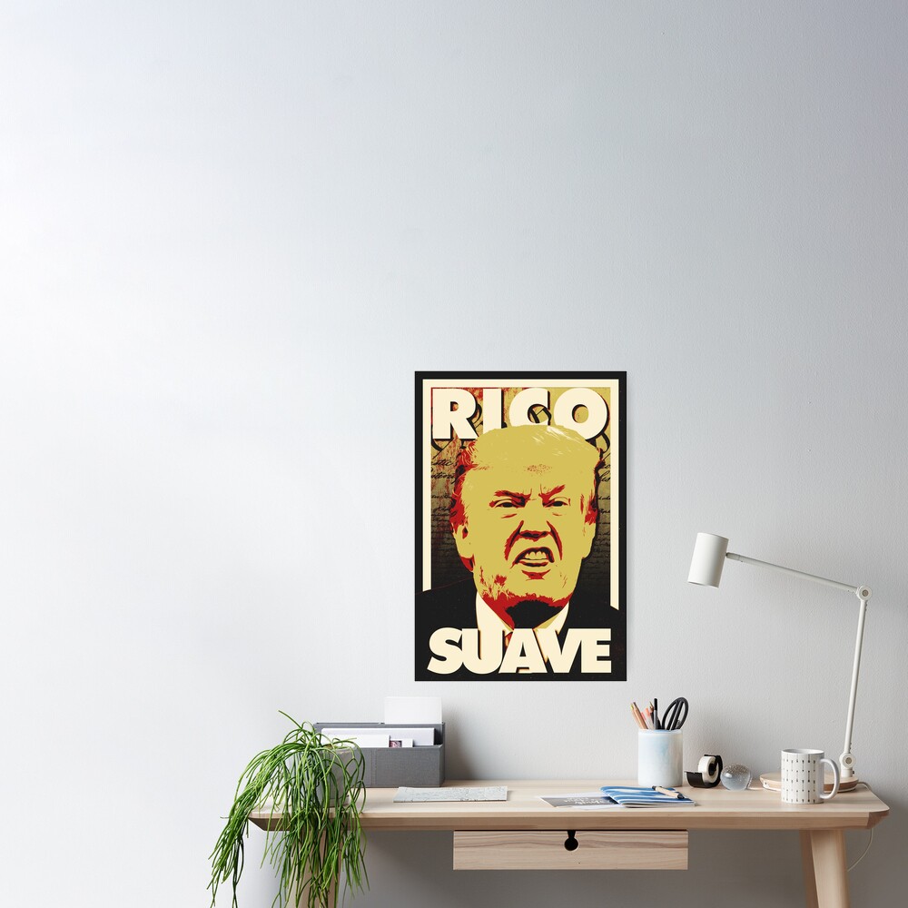 MachineAgeInc's tweet photo. We have a new design! This one's called RICO Suave, to commemorate both Ecuadorian rapper Gerardo's 1990 hit single, and Donald J Trump's 2023 RICO charges. Two great tastes, together!  Link in thread! https://t.co/2QlZu0sGah