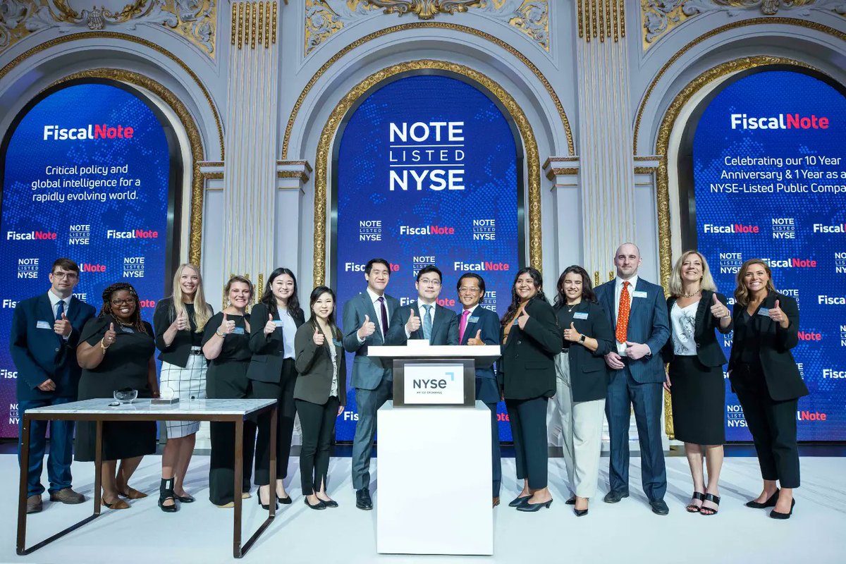 FiscalNote's tweet photo. ✨ @FiscalNote Celebrates 10 Year Anniversary and First Year as a Public Company with Opening Bell Ringing Ceremony at New York Stock Exchange (Photo credit: @NYSE)
Read more: https://t.co/bcR52twRq3 #FN10 #FiscalNotable #FiscalTakesNote https://t.co/NnpedXr5zk
