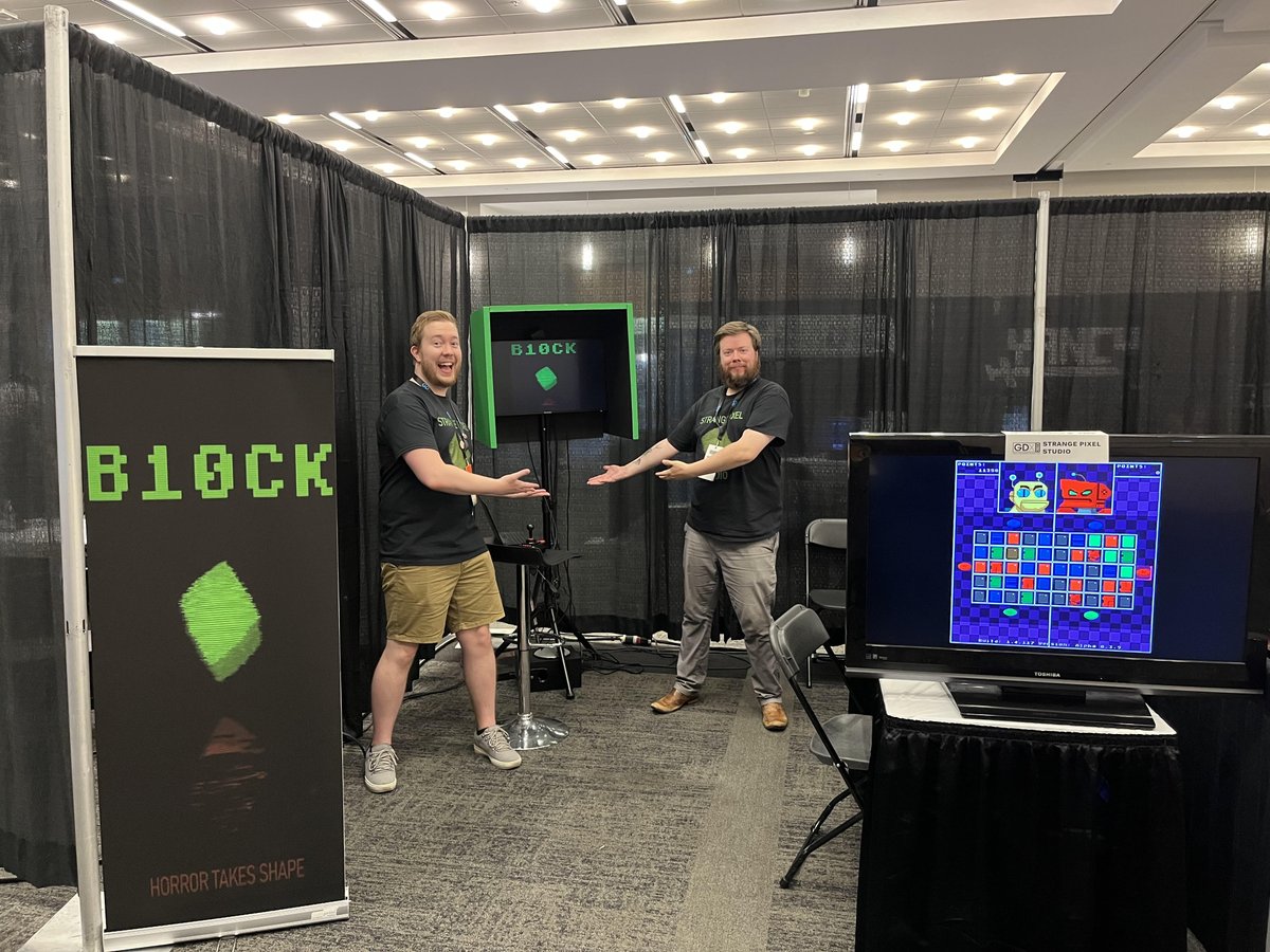 Strange_Pixel's tweet photo. Still reflecting on the fantastic weekend at GDX2023... We met so many cool devs, and received great player feedback on our demos. We're back hard at work applying everything we learned during the event and can't wait to show you all soon!
#indiedev #gamedev #HorrorIndie #YEGdev https://t.co/N0I8Ot0HuR
