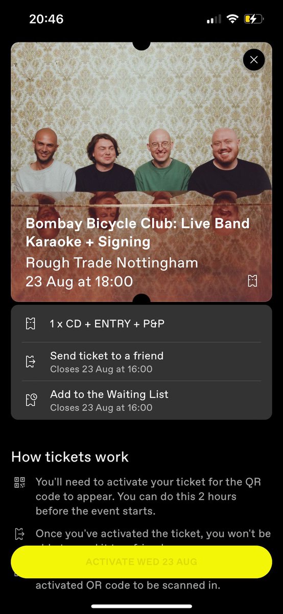 Bombay bicycle ticket for sale <a href="/RoughTrade/">Rough Trade</a> in Nottingham 23rd august #tickets