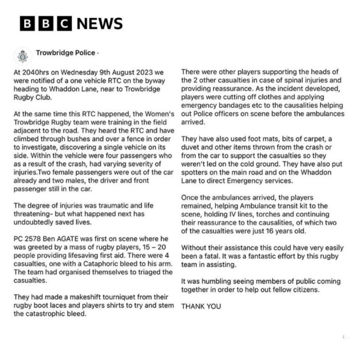 TROWBRIDGE WOMEN’S RUGBY TEAM TAKE A BOW 👏🏼 👏🏼 👏🏼 👏🏼 

<a href="/BBCBristol/">BBC Bristol</a> l <a href="/RFU/">Rugby Football Union</a> l <a href="/EnglandRugby/">England Rugby</a>