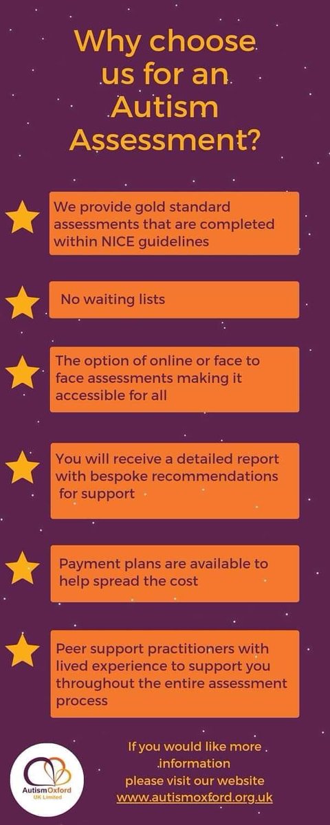 AutismOxfordUK's tweet photo. Our forever growing team continues to ensure we are able to offer assessments with 3 months of enquiry, ensuring we are NICE compliant 

If you'd like to find out more about our assessments and services, please visit our website https://t.co/S1haJtyw6r

#autismassessment https://t.co/HDGk7OosOU