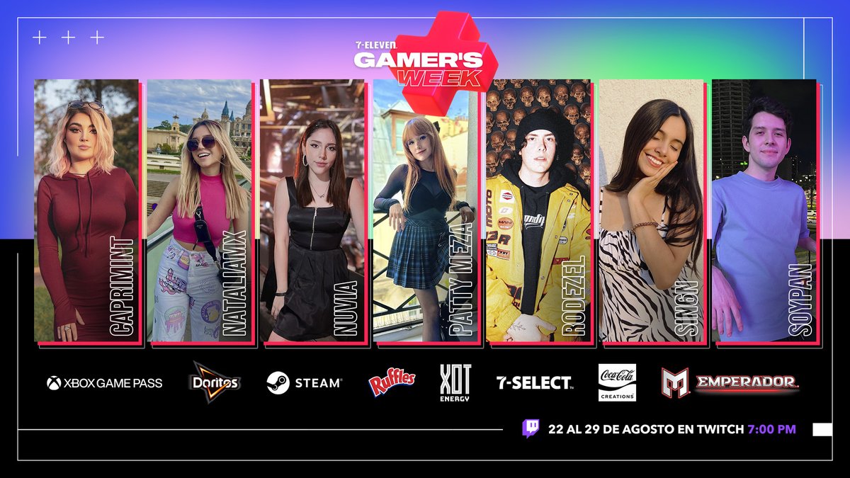 👾 ¡Prepárate para nuestro #GamersWeek de este año! Tendremos streamings especiales en nuestro canal de Twitch del 22 al 29 de agosto junto con tus streamers favoritos.

¡Nos vemos en el chat! Te esperamos: twitch.tv/7elevenmexico

#Gamer7Eleven