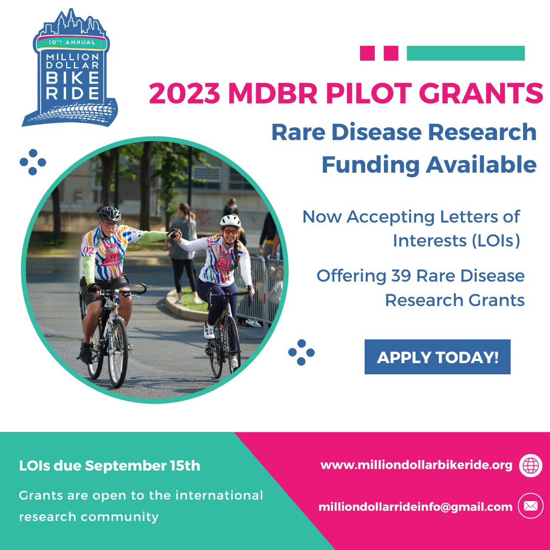 🚨🚨🚨The 2023 #MDBR Pilot Grant Program is now open and accepting Letters of Interest (LOIs)! Apply here today: bit.ly/MDBR2023RFA LOIs are due Sept. 15th. Grants are open to the international research community. 🔬🔬🔬 #raredisease #rfa #pennmedmdbr2023 #rarediseasegrants