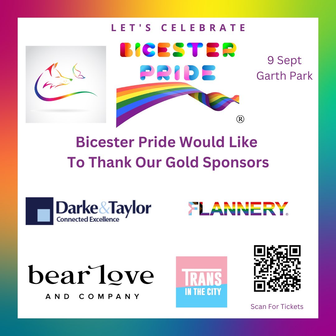 Bicester Pride would like to thank our Gold Sponsors 🌟Darke and Taylor 🌟Flannery Plant Hire 🌟Bear Love & Company 🌟Trans In The City Without which Bicester Pride would not happen !!! eventbrite.com/e/bicester-pri…