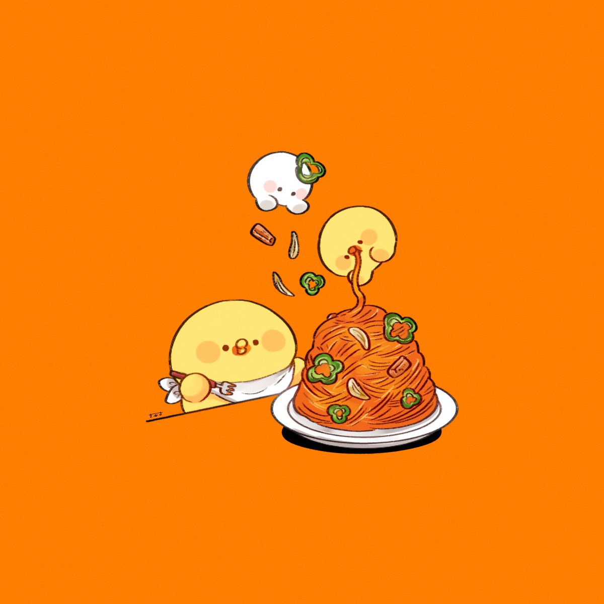 orange background no humans simple background chick bird multiple others blush stickers  illustration images