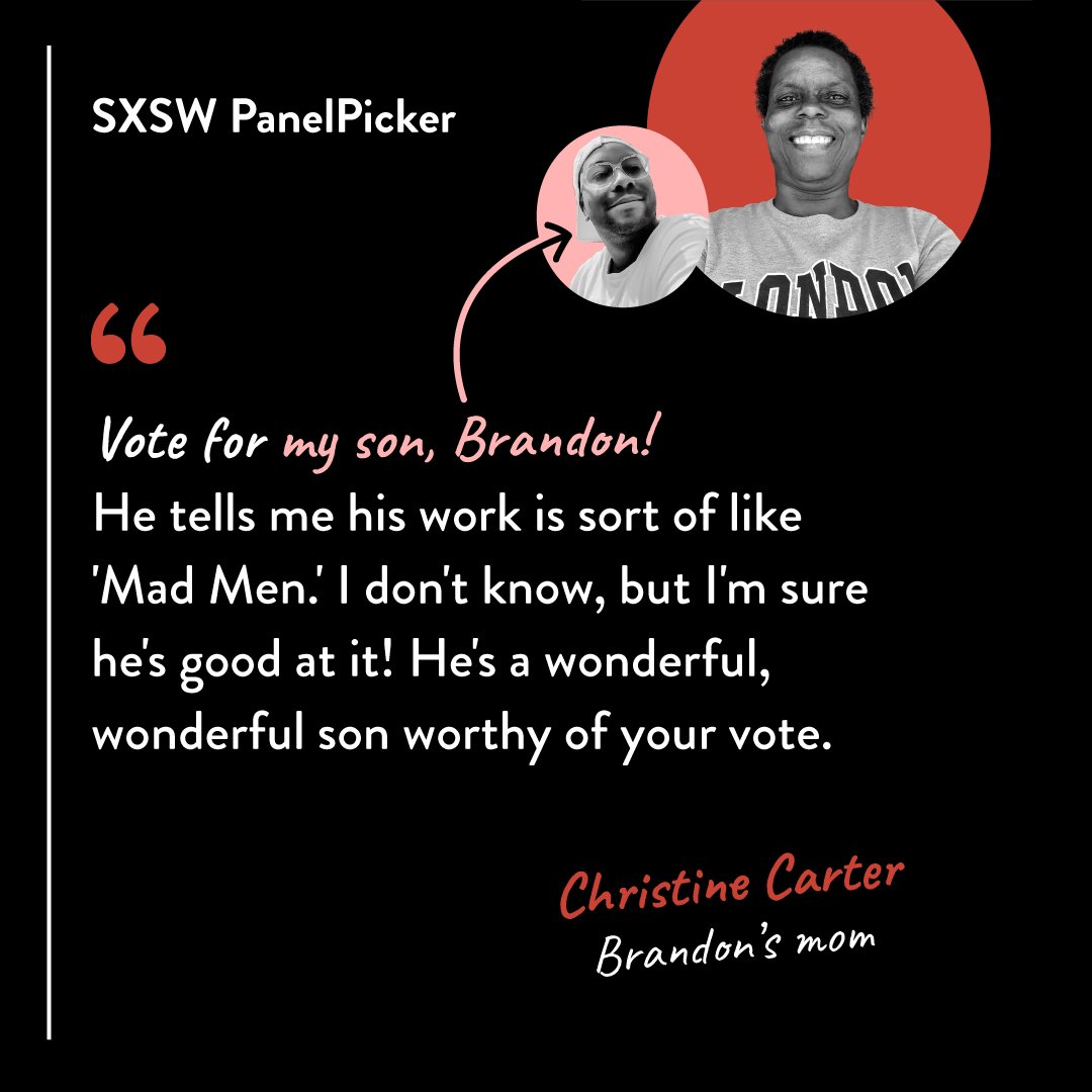 codewordagency's tweet photo. Not really sure how you could say no to Brandon’s mom about *anything,* especially this. Vote for her golden boy’s #SXSW panel:

👉  Why Brands Should Act Like Creators Instead: https://t.co/D1UiTy6zQl https://t.co/jvGHOX6V3k