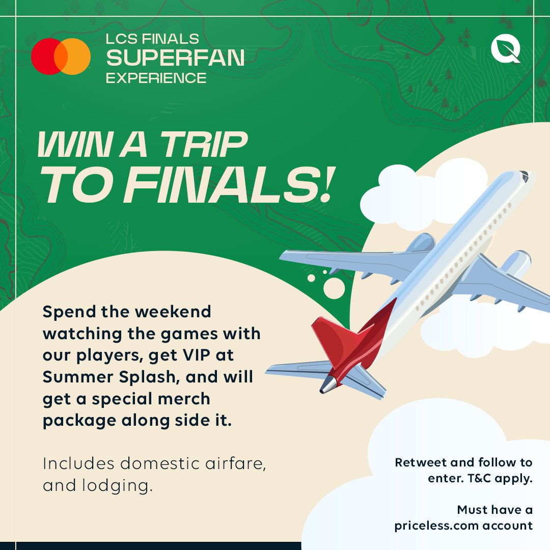 FlyQuest's tweet image. We're giving one lucky fan an all-expenses-paid trip to LCS Finals in partnership with @MastercardGG!

HERE IS YOUR CHANCE TO WATCH WITH OUR PROS!

How to enter:  
👋 Follow &amp;amp; RT  
✍️ Sign up for a Mastercard Priceless Account on Priceless.com  

DON'T MISS OUT...We're…