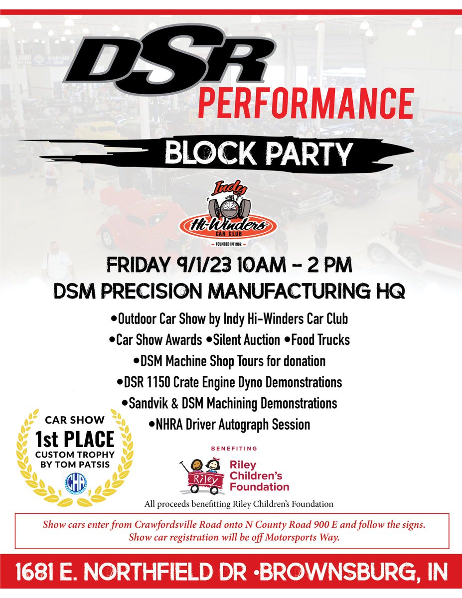 This year we’re kicking off the #USNats race weekend with a block party to benefit @RileyKids! The DSR Performance Block Party starts at 10:00 a.m. on Friday, Sept. 1 and will feature a driver autograph session, dyno demonstrations, a car show AND more 🙌