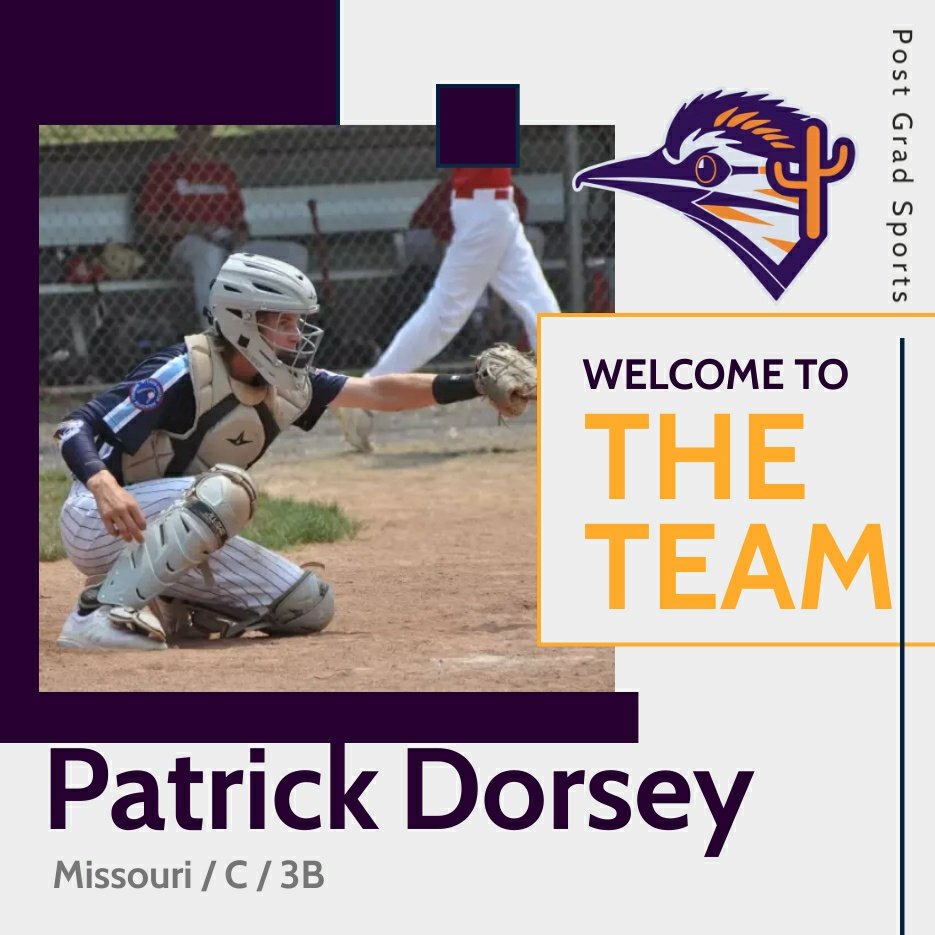 PGS_Baseball's tweet photo. Announcing our 19th signee of the 2023-2024 season is Missouri native @Patrick37761787

Patrick will be a C/3B with us here at PGS. Welcome to the team!

More announcements to follow!

#postgradsports  #roadrunnerbaseball  #azbaseball #roadrunners #pgsbaseball https://t.co/rUmyGA58yT