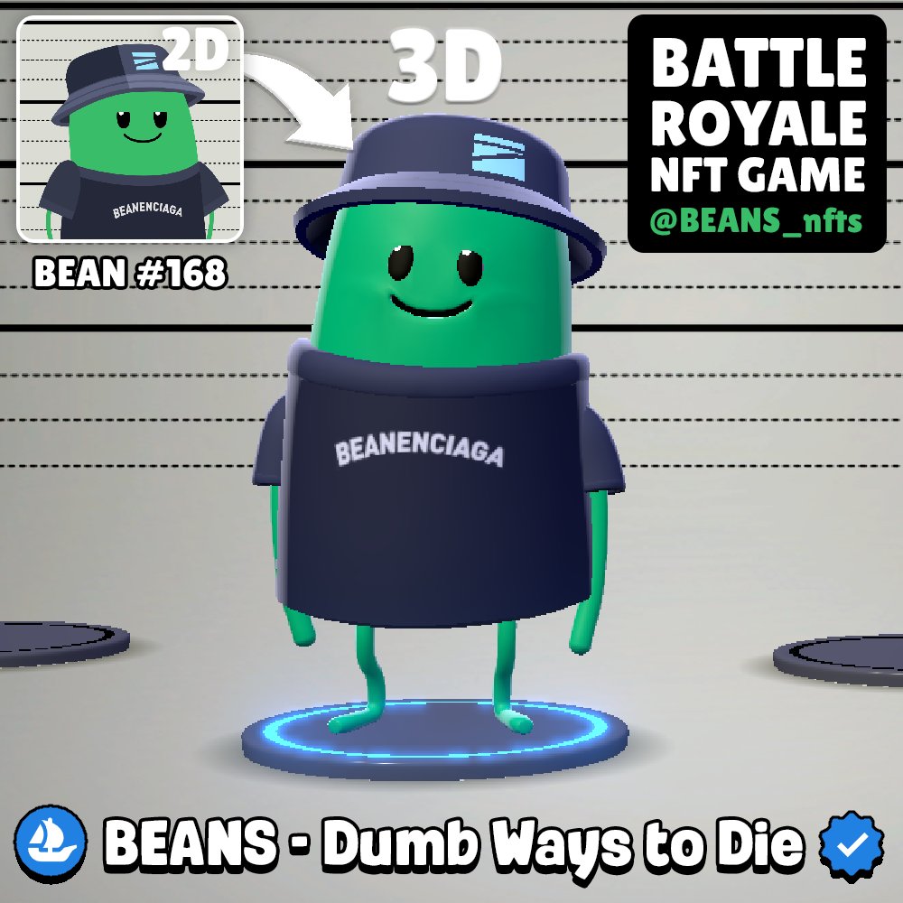 🫘 (Day 2) Posting Beans Every Day Until The Release Of BeanLand NFT Battle-Royale Game by Dumb Ways To Die. This bean has a great taste of fashion!👕 #NFT #NFTs #NFTGaming #NFTGame #NFTCommmunity #ETH #Ethereum #opensea #OpenSeaNFT #nftcollector #crypto #web3
@BEANS_nfts