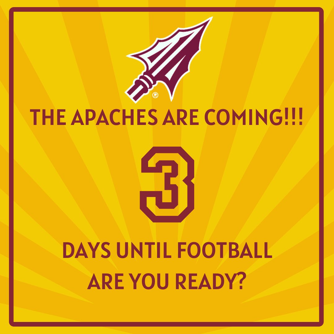 NHSFootballAZ's tweet photo. 3️⃣ days till FOOTBALL‼️
#FeartheSpear #ApacheFootball https://t.co/U7ff7w18xZ