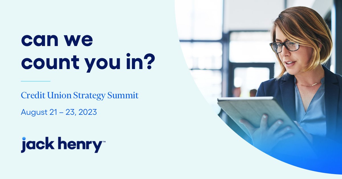 JH_Fintech's tweet image. This 3-day summit is tailor-made to help you unlock new levels of efficiency while elevating your member service. 

Save your spot today 👉  jkhy.co/3qDOvEG

#creditunions #Strategy #StrategySummit #CUDifference