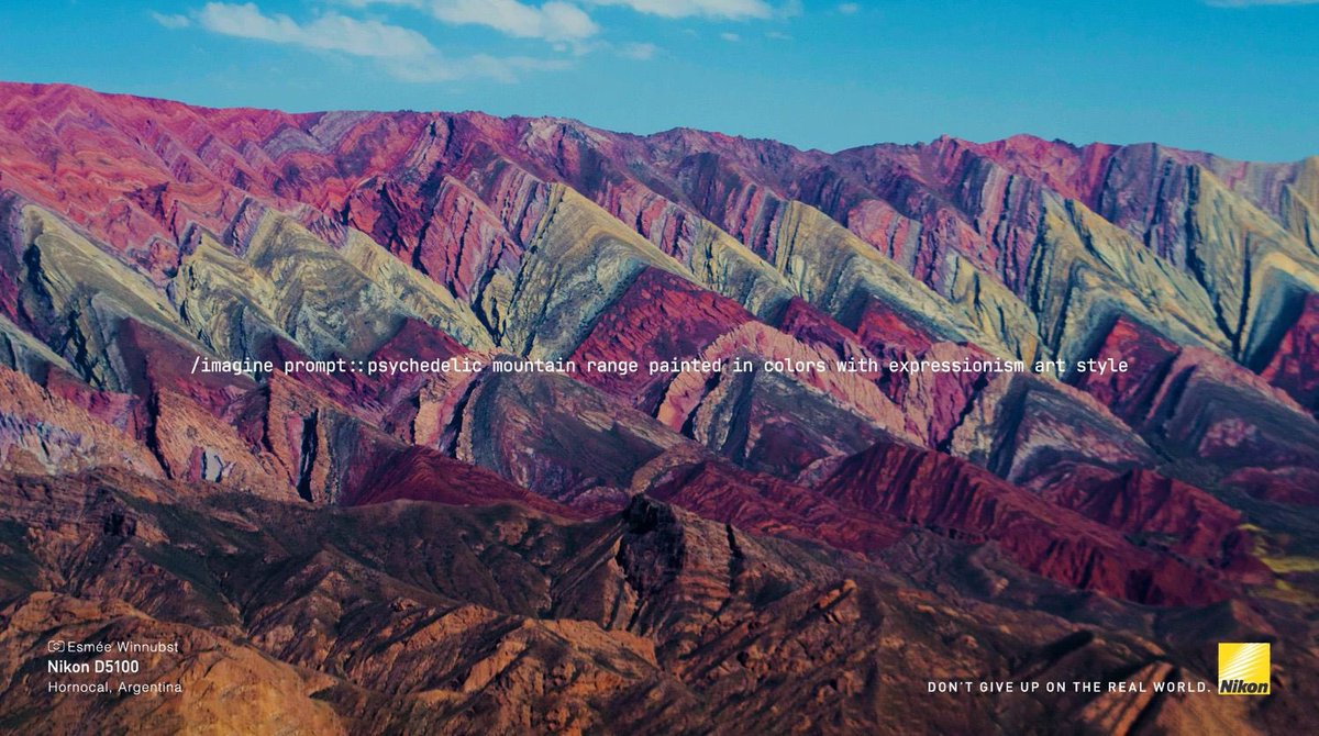 FilmstripClub's tweet photo. #nikon no muestra que no todo es #inteligenciaartificial y la realidad lo supera, su nueva campaña consiste en recrear un #promt para generar estos paisajes
1/3 https://t.co/CNOEdWS3cR