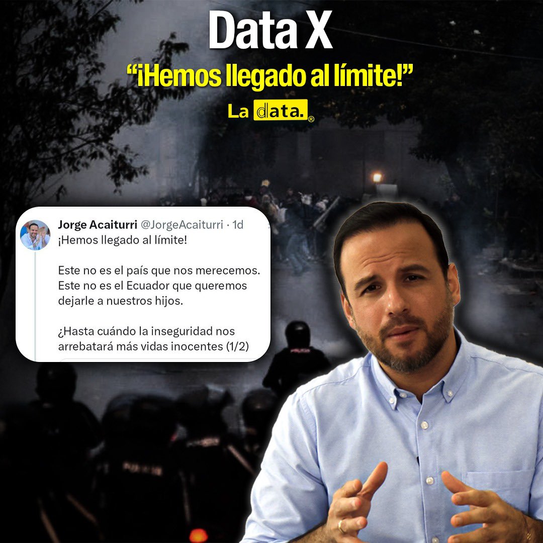 ElDatoEcua's tweet image. #DataX “¡HEMOS LLEGADO AL LÍMITE!&quot;

El aspirante a la Asamblea, Jorge Acaiturri, demuestra su malestar ante la inseguridad que atraviesa el país, en la cual expresó  “Este no es el país que nos merecemos, este no es el Ecuador que queremos”.

El candidato también cuestionó…