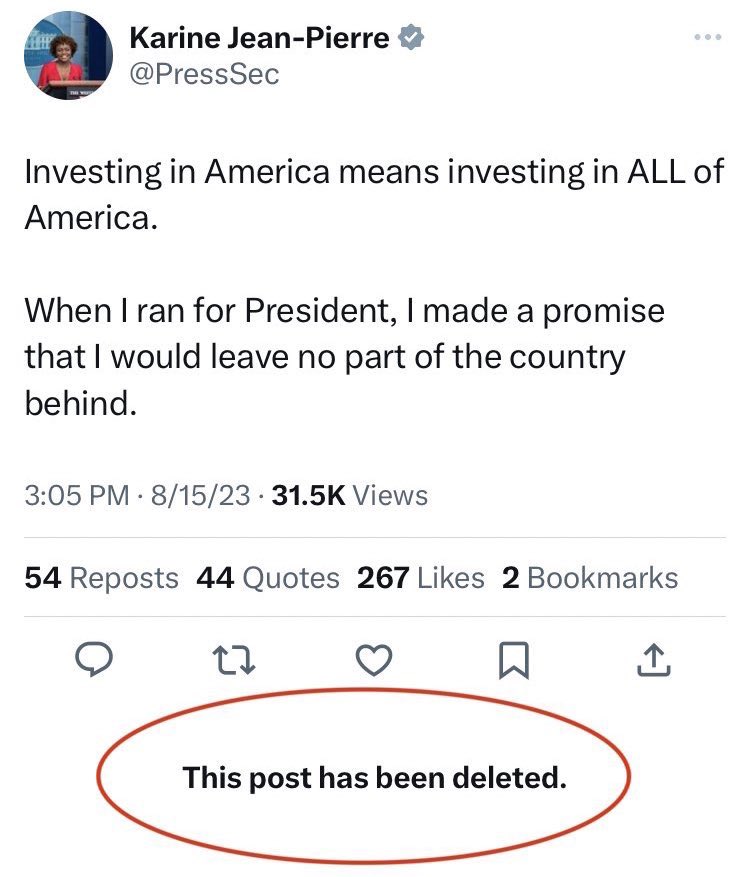 JUST IN: 🇺🇸 White House Press Secretary accidentally tweets and deletes a post meant for President Biden's account.