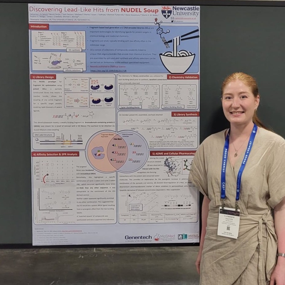 NCL_MedChem's tweet image. 4/7 @catsalvini presented her PhD work on #DELs and is grateful for the support of @genentech and @crwfrd_SF throughout her studies, as well as @MosmedC for a travel bursary. Take a 👀 at her latest paper here: doi.org/10.1039/D3SC01…