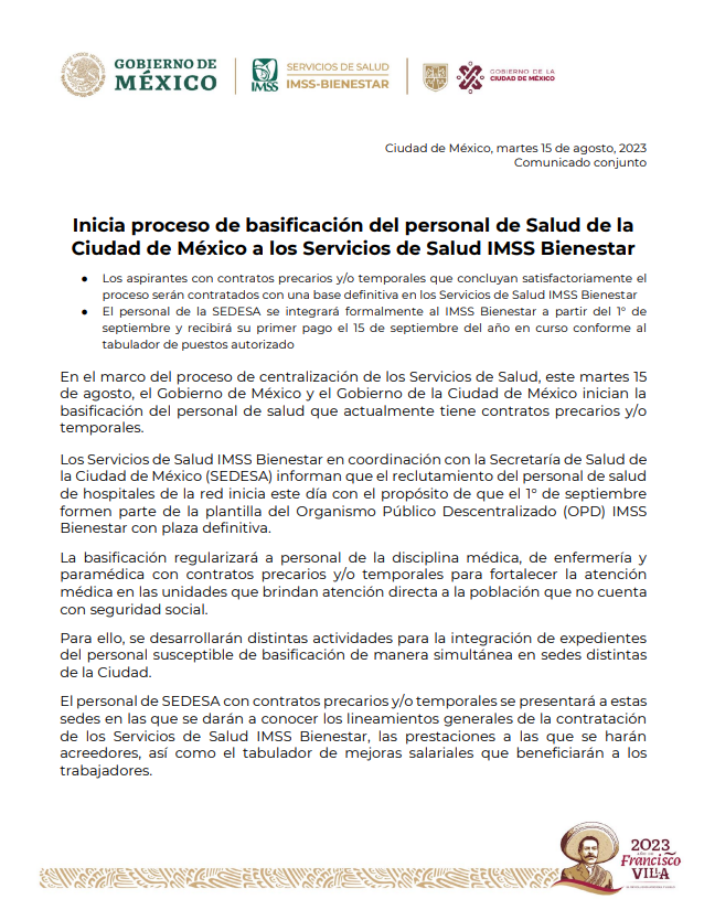 Leonardo_LugoV's tweet photo. Ya inició el proceso de basificación del personal de salud de la CDMX (@SSaludCdMx) a #IMSSBienestar 

Aquí toda la información 👇 https://t.co/UGQqsmnMMU