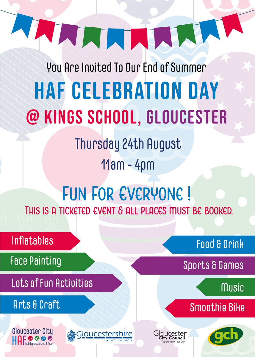 We are looking forward to our HAF Celebration Day next week, kindly hosted by <a href="/KingsSchoolGlos/">The King’s School, Gloucester</a> and sponsored by <a href="/GlosCityHomes/">@gloscityhomes</a> - a great way to end a wonderful summer of amazing activities ! #HAF2023 <a href="/GlosCC/">Gloucestershire CC</a> <a href="/GloucesterCity/">Gloucester City Council</a>