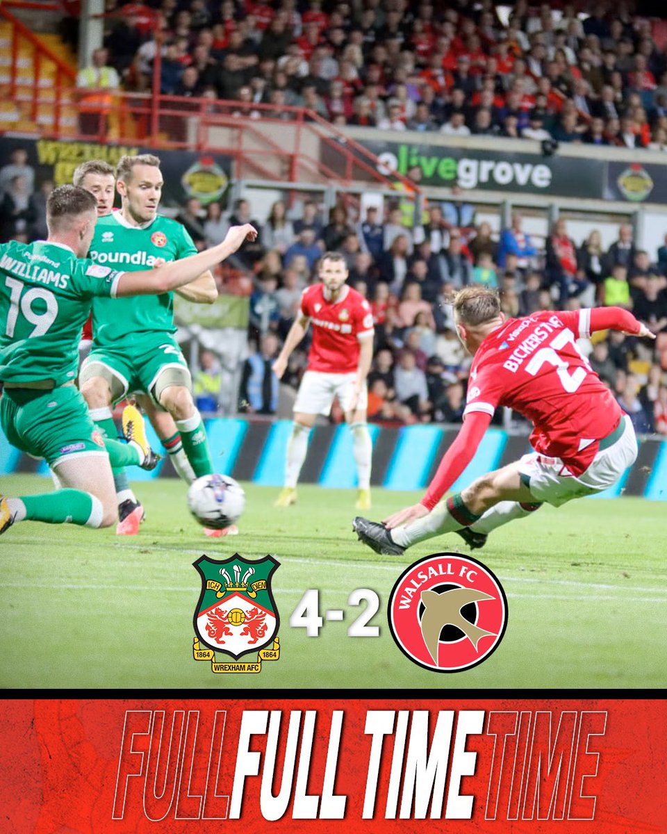 Wrexham_AFC's tweet image. FULL TIME | Wrexham 4-2 Walsall 

🔘 A clinical performance gets us our first three points of the season! 

🔴⚪️ #WxmAFC