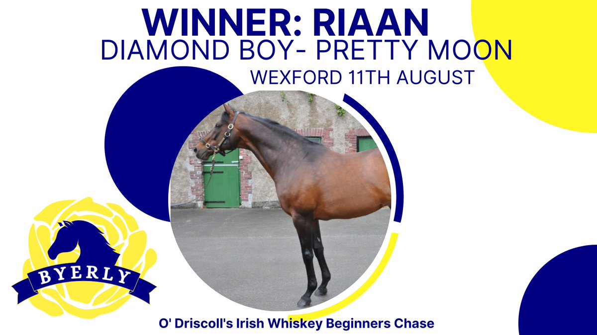 Another winner from the Byerley Turk line-
Riaan, a son of Diamond Boy won by 7 lengths on his chase debut at Wexford on Friday. The 6-y-o is out of the Moon Madness mare Pretty Moon. Congratulations to all connections.