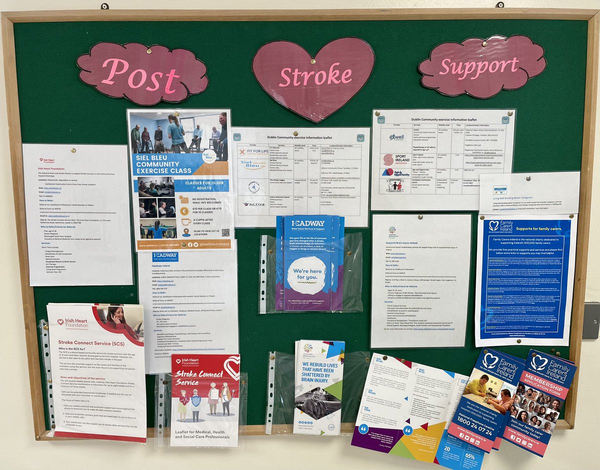 ClaireJonesPT's tweet photo. Our new stroke support board on Silver Birch Rehab Unit! Supporting next steps in stroke recovery and bridging the gap between acute and voluntary services…Thanks to @CaoimhePhysio for the materials! https://t.co/YO5TVhqEsF