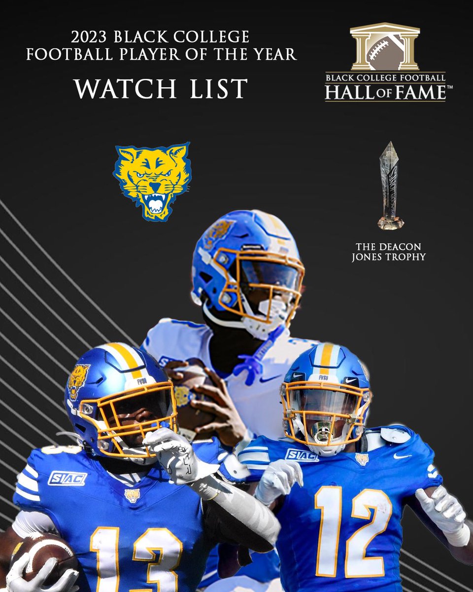 BCFHOF's tweet photo. 2023 Black College Football Player of the Year Award Watch List: 

@FVSUFootball 
QB Kelvin Durham (@Iam_kd4) 
TE Gentry Sparks Jr (@GentLud)
WR Corinthius Edmonds

View full release here: https://t.co/NkvDvsUYFP https://t.co/SWCQv77oQW