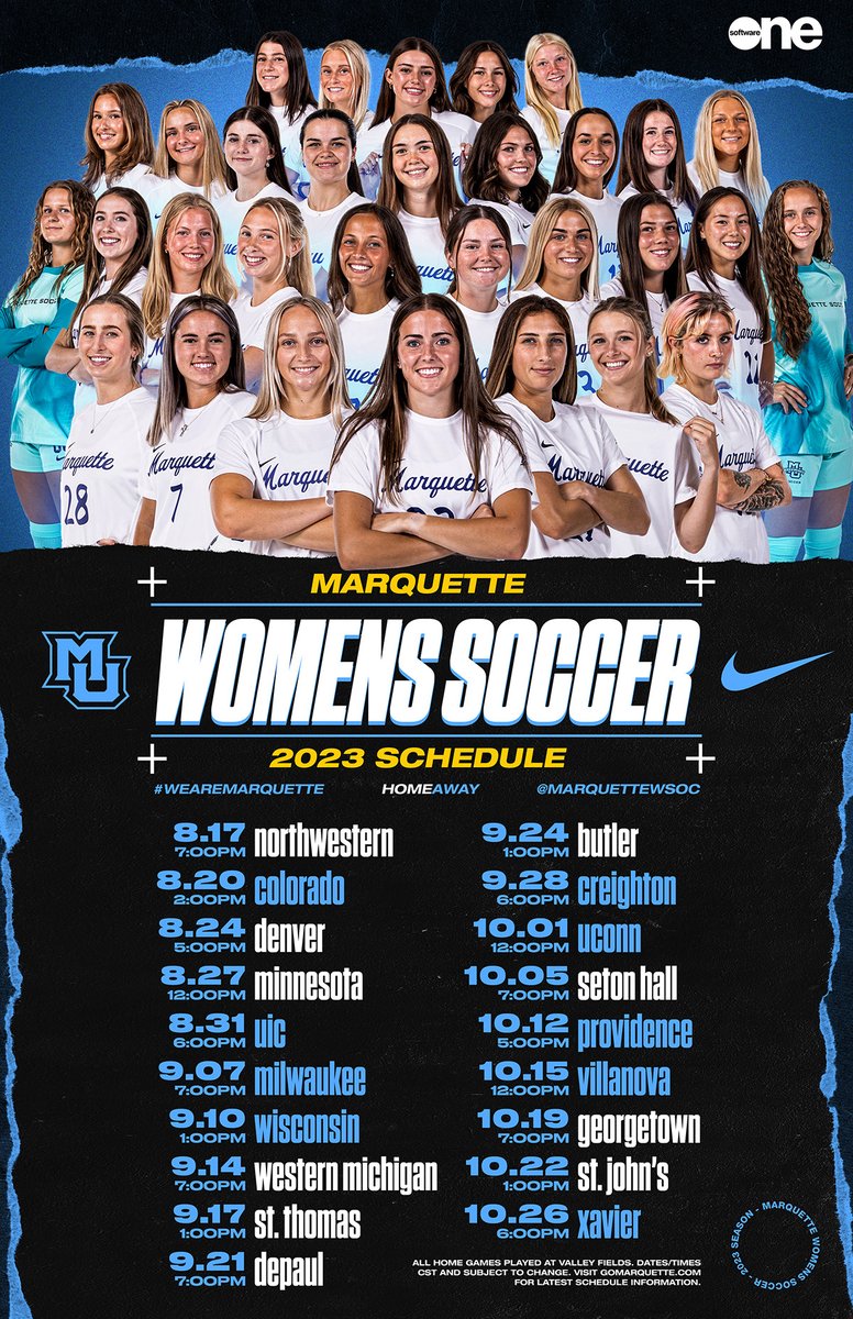 MarquetteWSOC's tweet photo. Make sure you are at Valley Fields to pickup our new schedule poster for the 2023 season! First chance is Thursday at 7 p.m. CT.

#WeAreMarquette | @SoftwareOne_USA https://t.co/fEaG1mCO6M