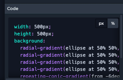 yoavikadosh's tweet image. New GradientArt feature - percentage-based code output!
You can now convert the generated code from pixels to percentages, making the gradient infinitely scalable.
gra.dient.art