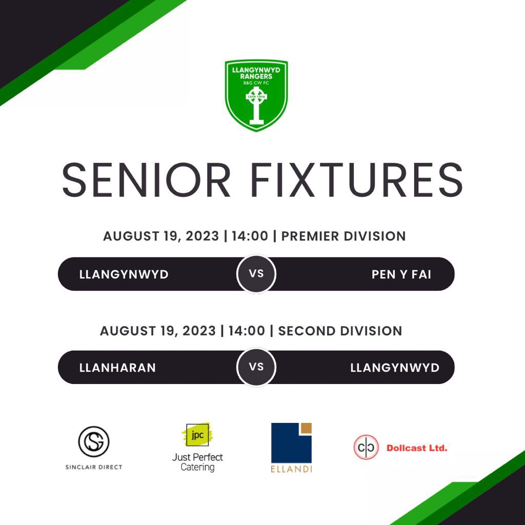 Competitive football returns to the #LlanSiro ⚽️ 

The 23/24 season kicks off this Saturday, with our 1st team hosting last season’s Division 1 champions <a href="/Penyfai_FC/">Penyfai FC</a> . 

Whilst our 2nd team, will
open the season away to <a href="/FcLlanharan/">Llanharan fc</a> .

Come down and show your support 💚