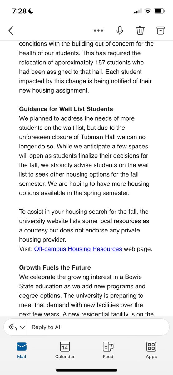 johnholmesii's tweet image. @fox5dc Bowie State yet again has a housing shortage. Attached is the notice my daughter received two weeks before school starts.