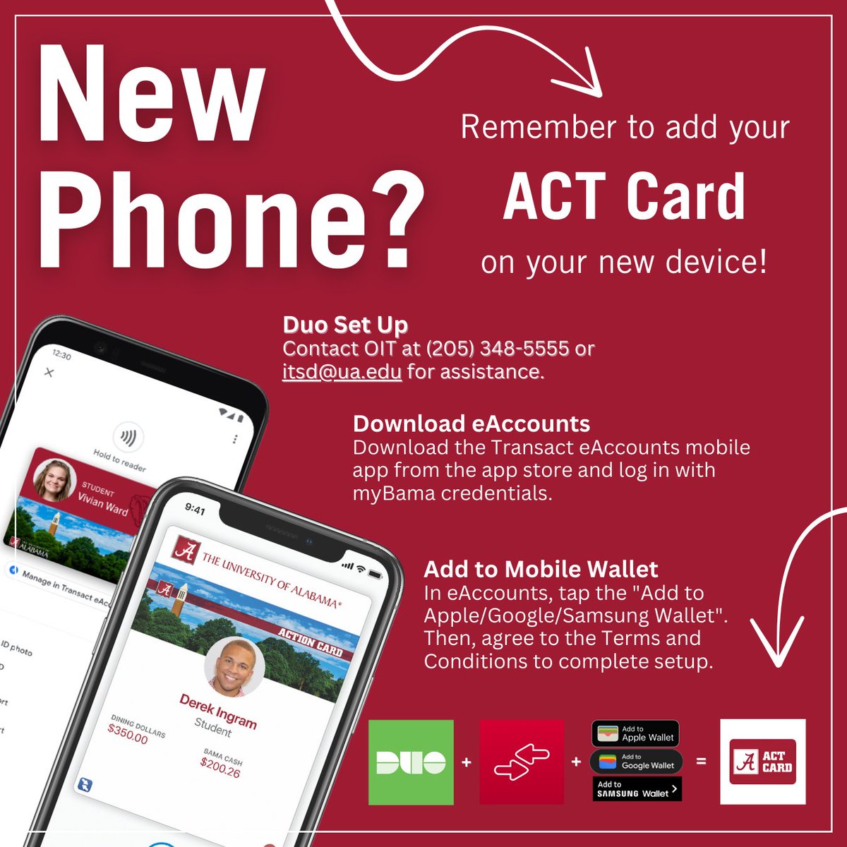 ActionCard's tweet image. DYK: ACT Cards don't transfer when you setup a new phone. Be sure to login to the eAccounts app on your new device and tap the "Add to Wallet" button to add your card back!