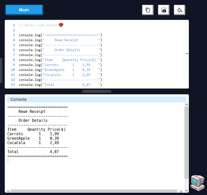 wiggles_araneae's tweet photo. Receipt 🧾 #CodedexReceipt @codedex_io
been trying out codedex to learn the different coding langauges rly liking it so far did my first excerise for javaScript :D https://t.co/uLLVHwFgF2