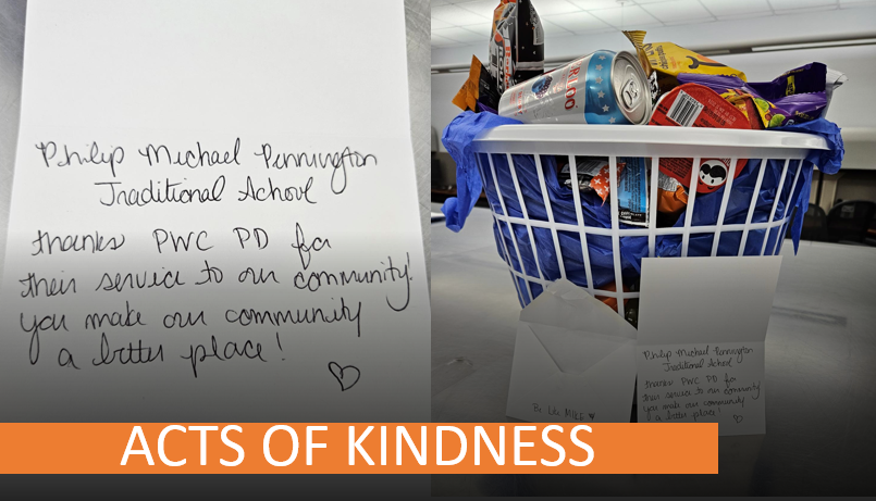 PWCPolice's tweet photo. Acts of kindness: Thank you to the staff of Pennington Traditional School for the awesome goodie basket for our Western District Officers. You all deserve an A+ ๐ @pwcsnews #actsofkindess #PWCPD https://t.co/ClNH62EjUG