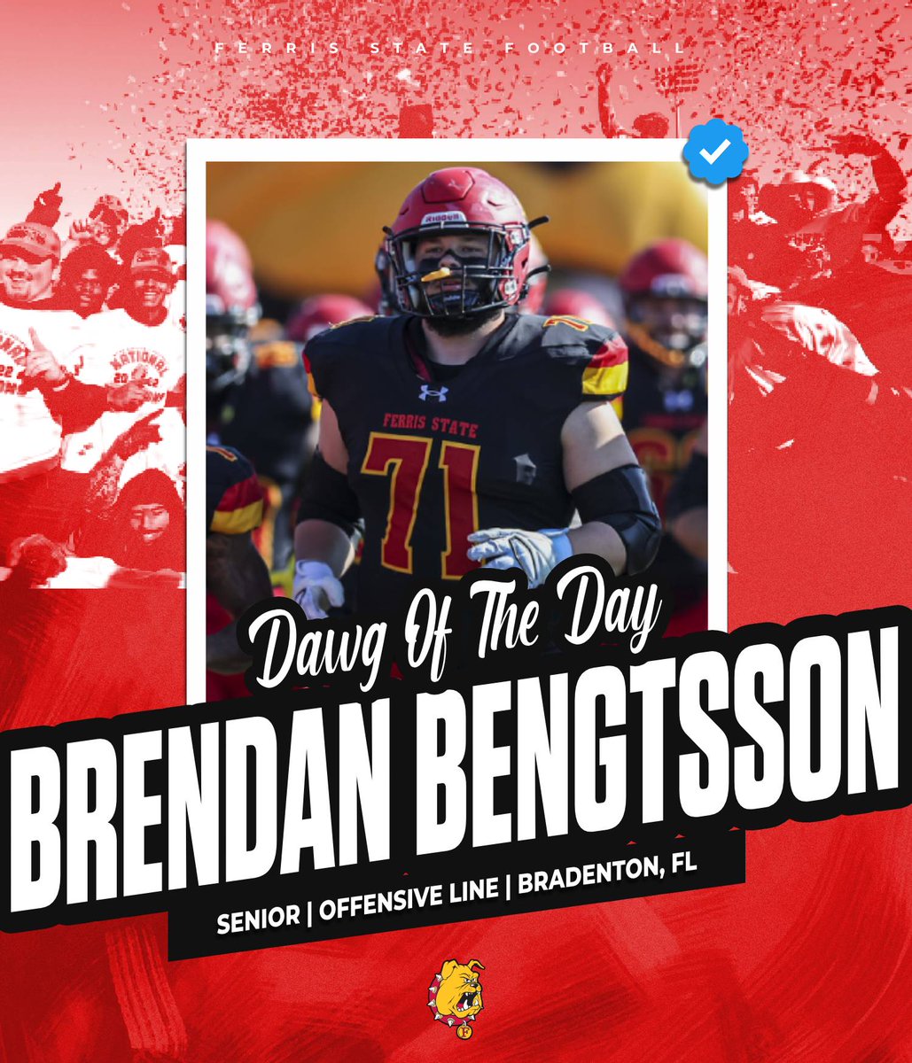 FerrisFootball's tweet photo. DAWG OF THE DAY! One of the veteran leaders of an O-Line unit that got better &amp; better last year! Florida senior Brendan Bengtsson brings experience, leadership &amp; dedication to one of the country's most respected position groups! https://t.co/RUrhjbwhDb