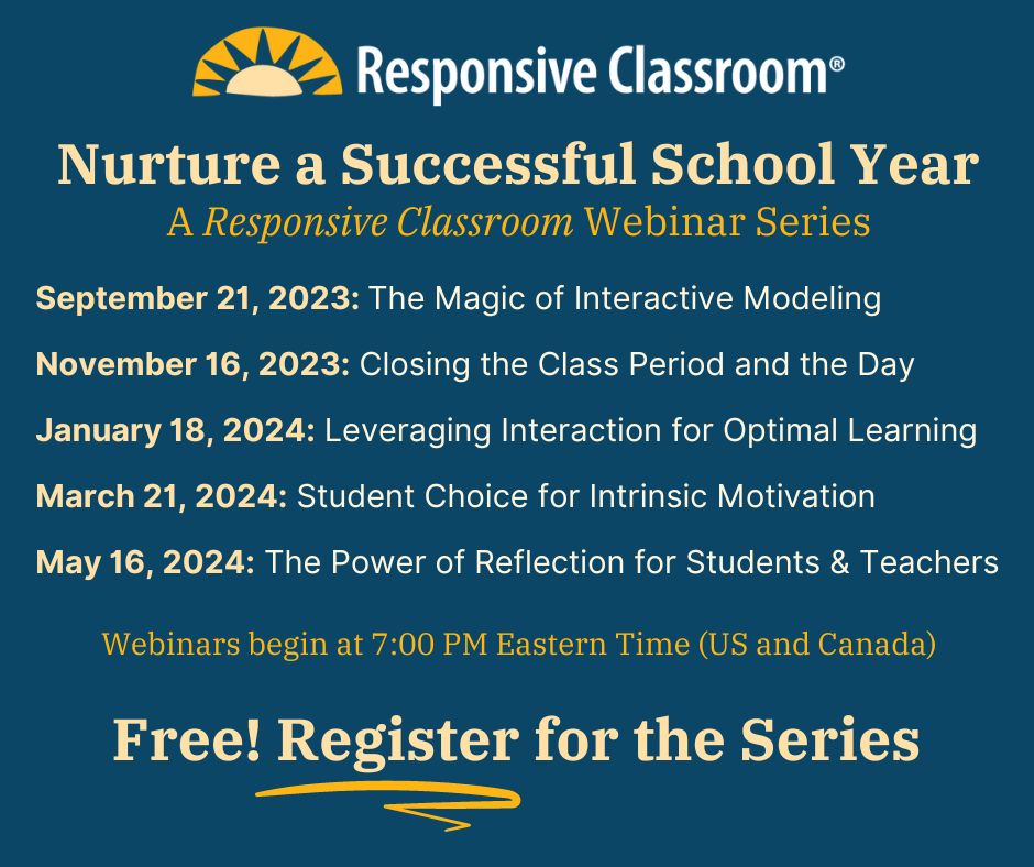 The free Responsive Classroom webinar series is back for another school year. Register for the series today! Click here: bit.ly/45shp9B